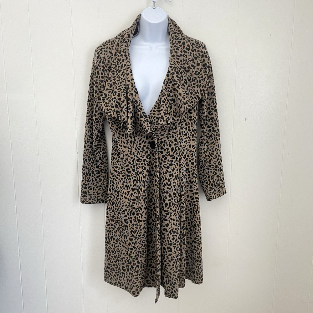 Y2K‎ Fever Duster Cardigan S Leopard Print Ruffle Collar Bratz Boho Indie